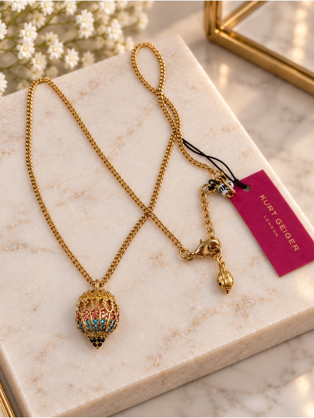 Kurt Geiger Gold Multicolor Enamel & Crystal Hot Air Balloon Necklace